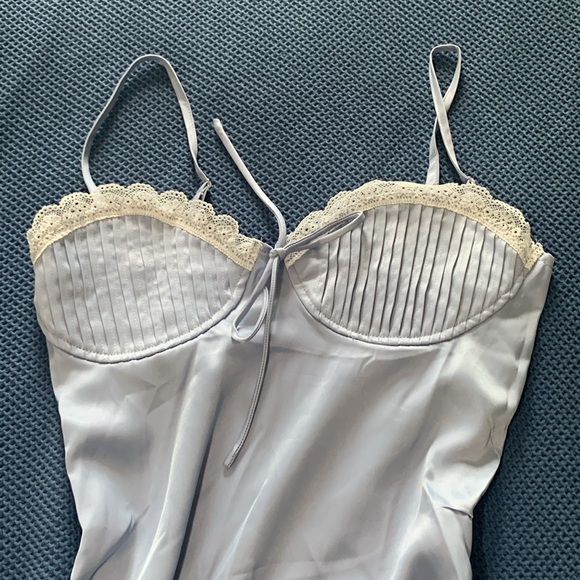 Baby Blue Satin Coquette Slip Dress Lace Detail - Picture 5 of 6